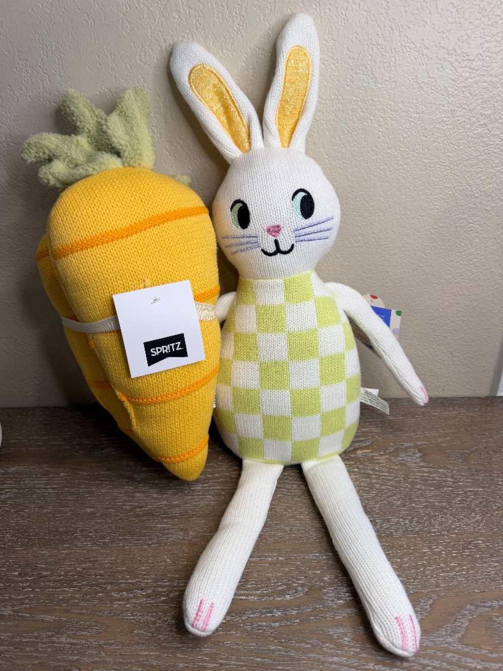 Easter Knit Bunny White and Green & Carrot 2 pk Plush - Spritz